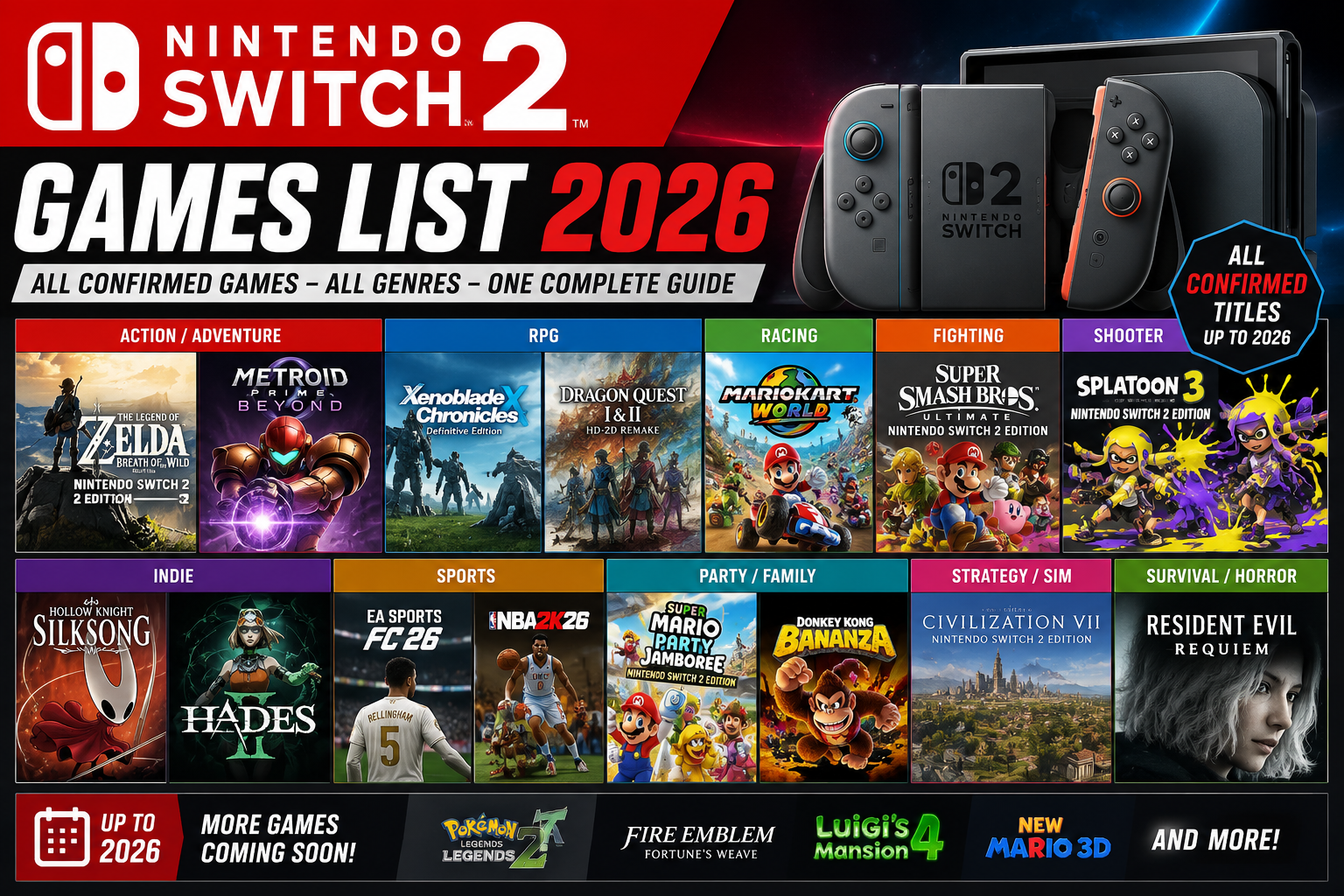 Nintendo Switch 2 Games List 2026: All Confirmed Titles by Type