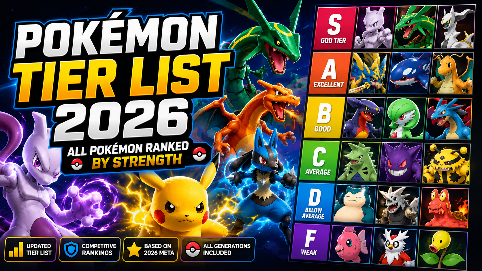 Pokemon Tier List 2026 จัดอันดับโปเกมอนตัวแรงครบทุกชั้น S ถึง D